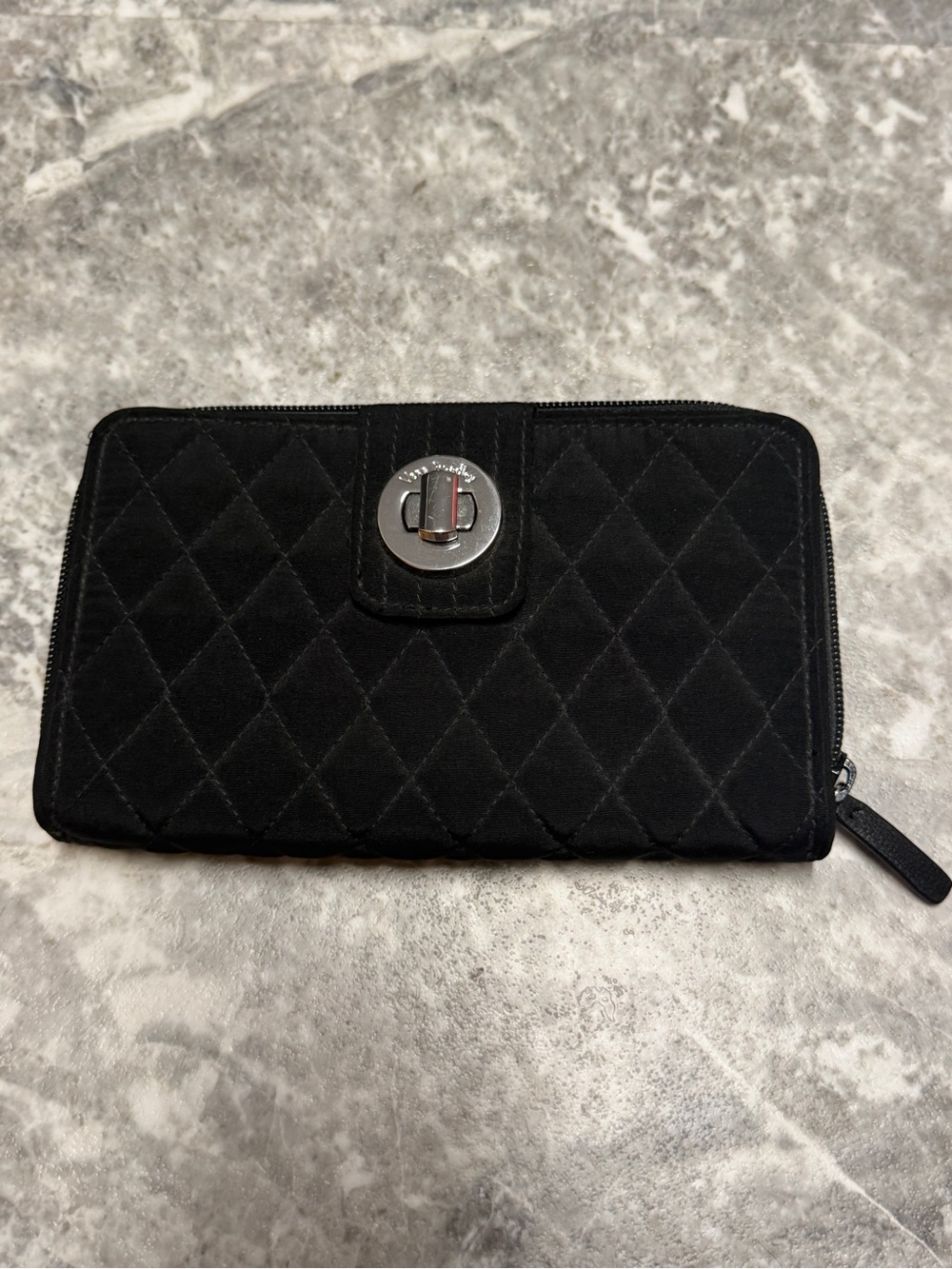 Vera Bradley Turn Lock Zip Around Wallet Black Quilted NWT